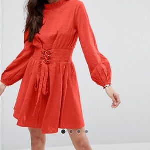 Orange mini dress with shirred waist